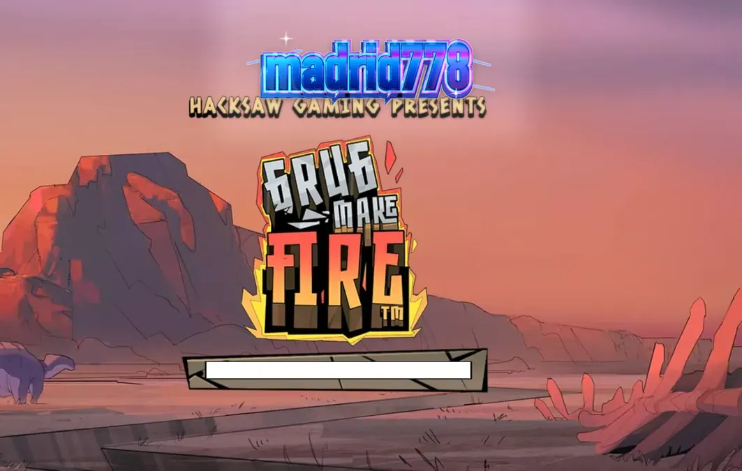Tampilan visual slot Grug Make Fire dengan karakter caveman dan elemen api